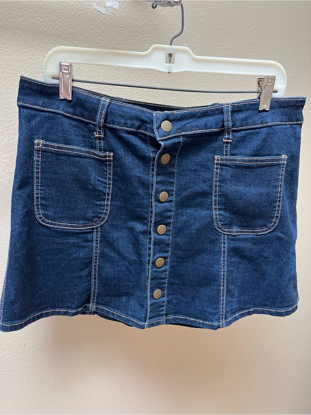 Altar’d State Dark Blue Button-Front Denim Mini Skirt